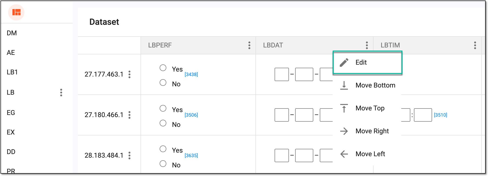 Selecting option to edit variable