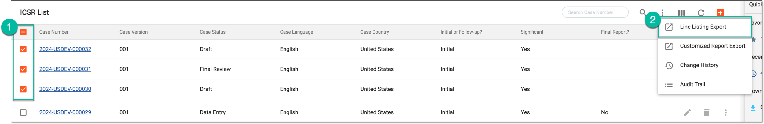 Accessing line listing export