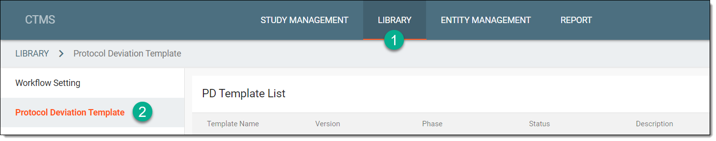 Accessing protocol deviation templates
