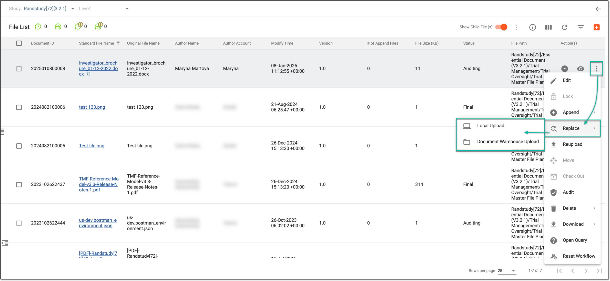 Accessing file replacement options