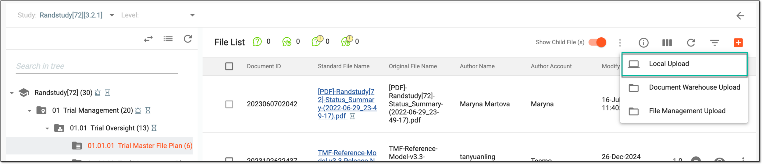 Selecting local upload option