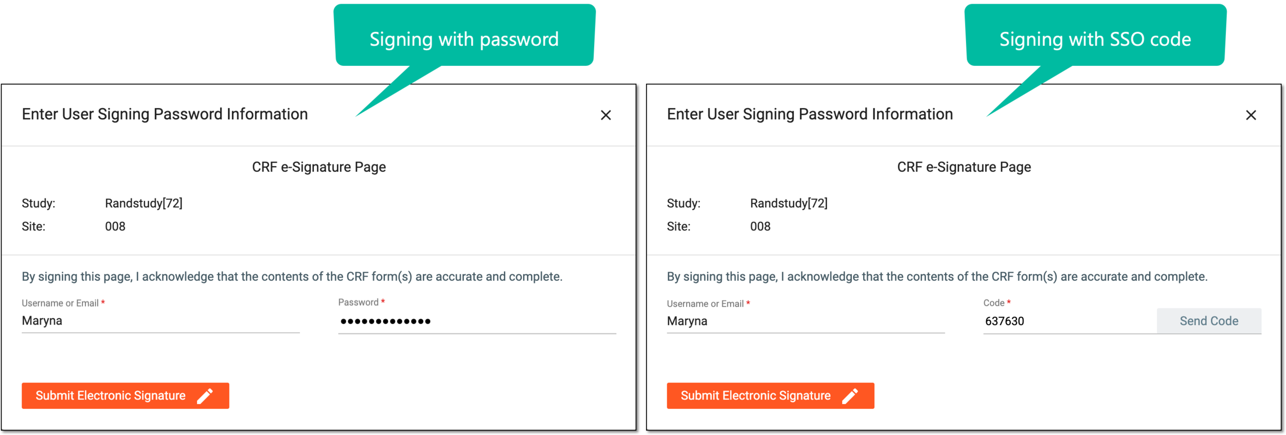 Entering user credentials