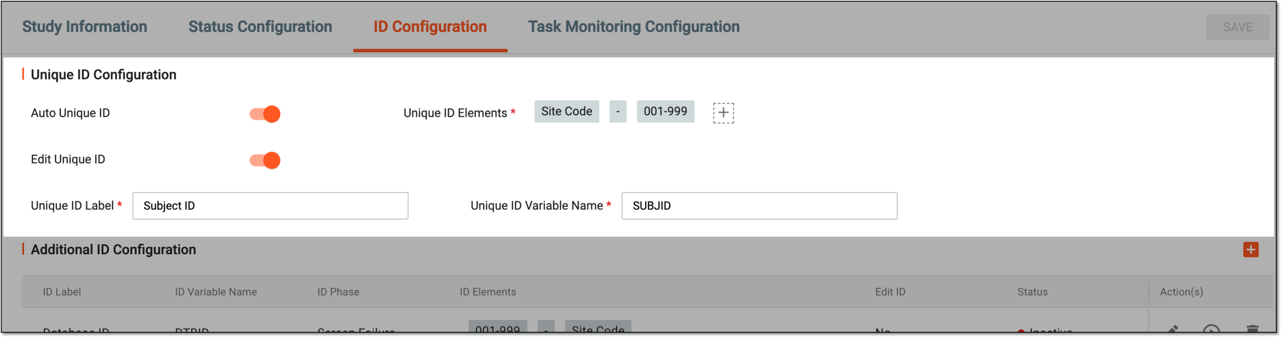 Configuring unique ID