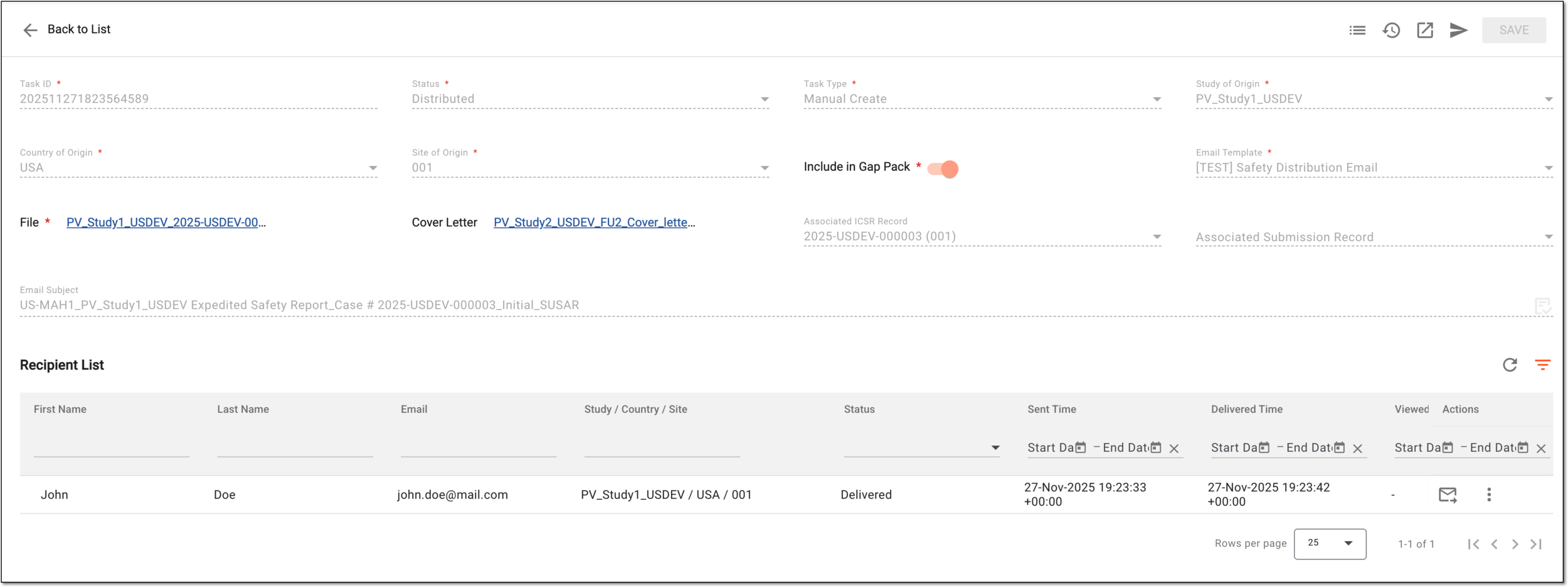 Viewing details of distributed task