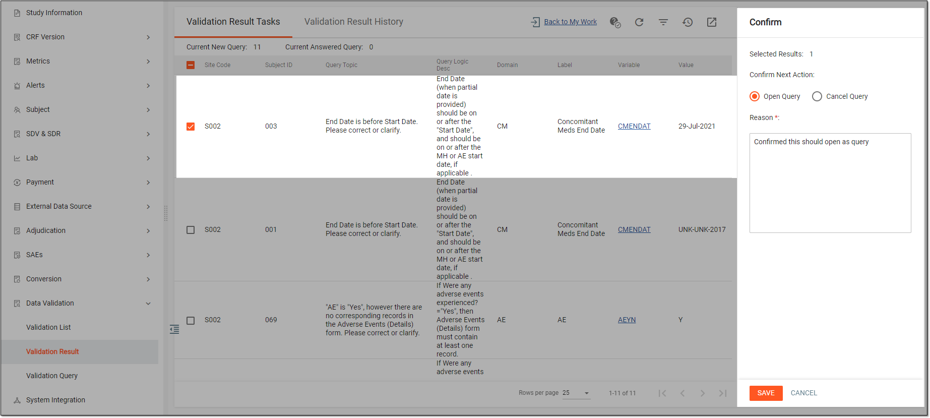 Confirming query creation