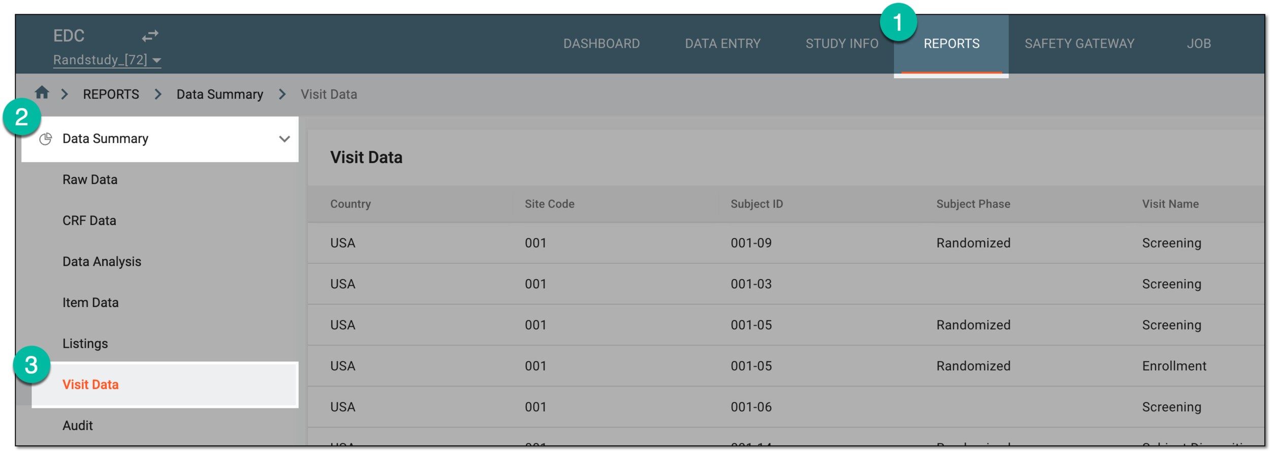 Accessing visit data report