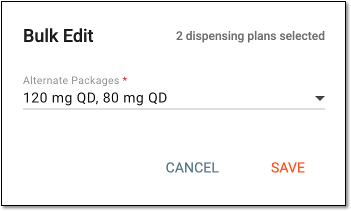 Selecting alternate dispensing package for visits in bulk