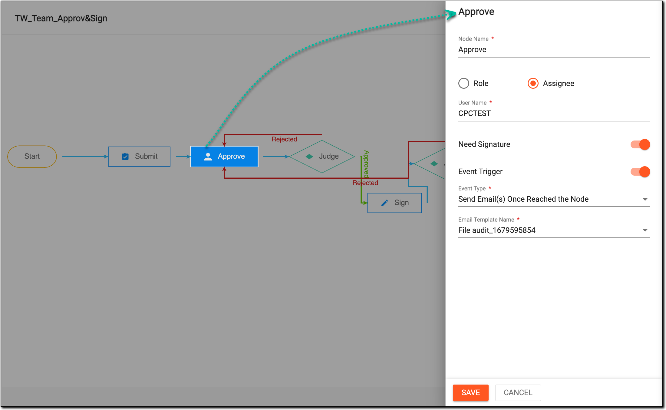 Configuring approval node