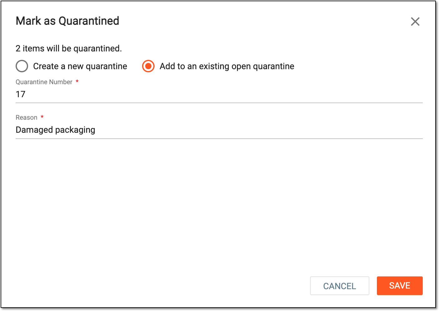 Adding items to existing quarantine