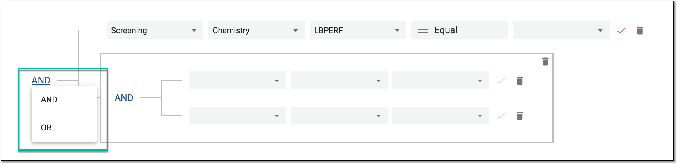 Switching between AND/OR options