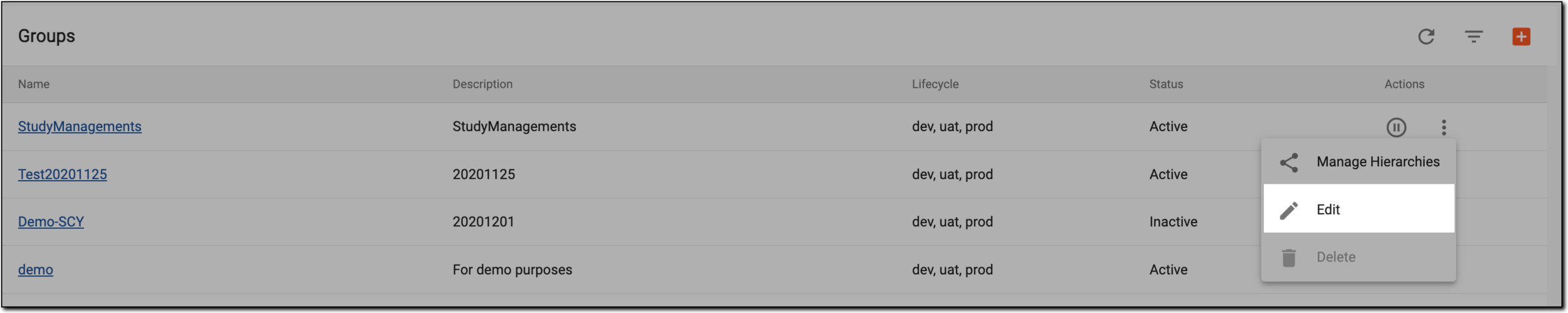 Selecting option to edit user group
