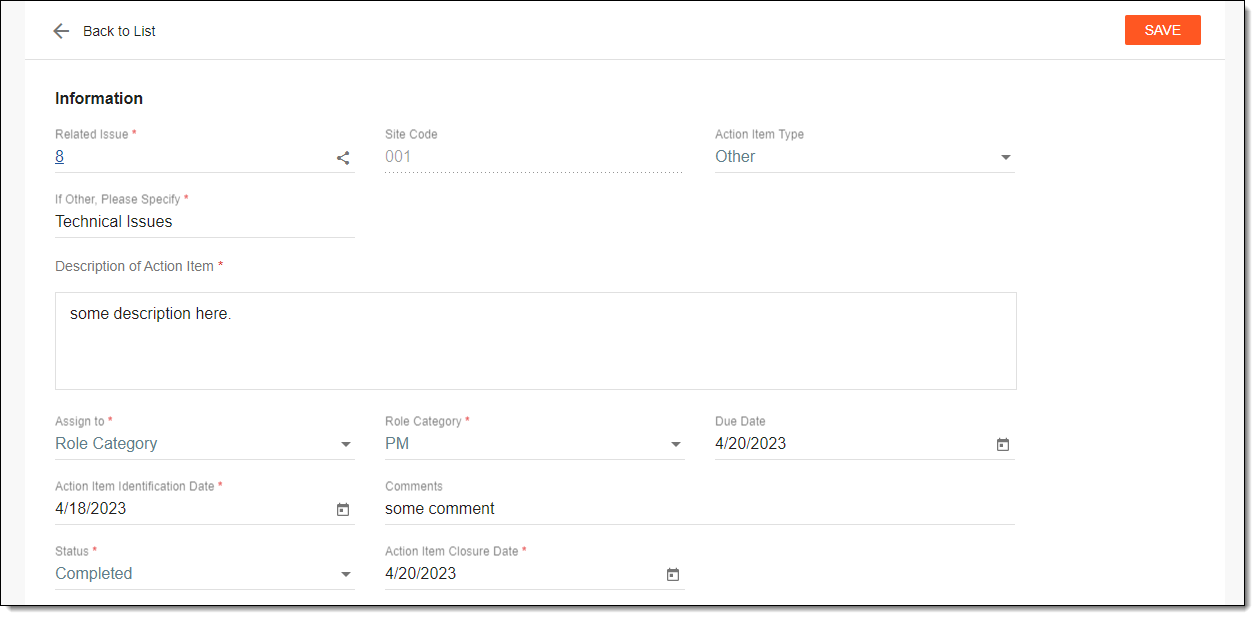Adding action item