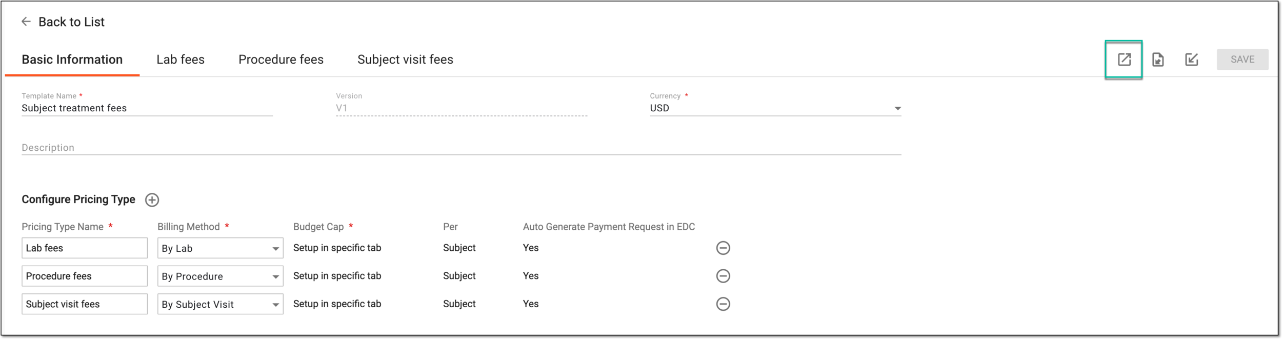 Exporting pricing template
