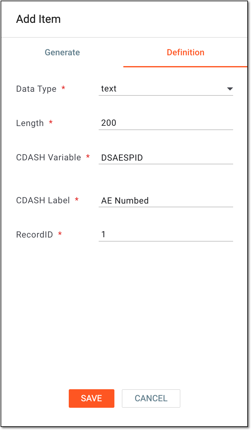 Specifying variable definition for reference item