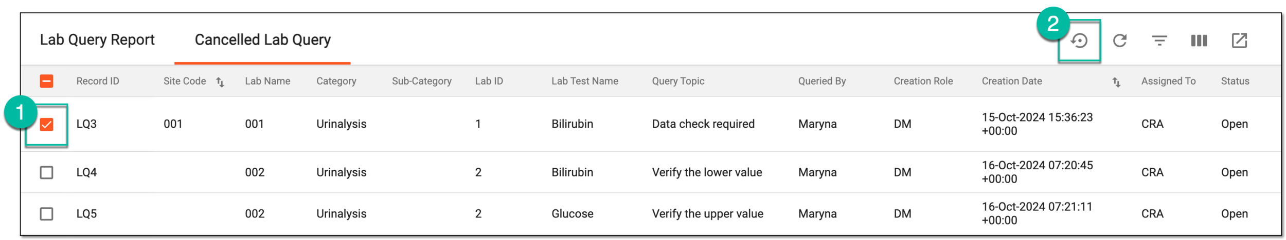 Restoring lab query