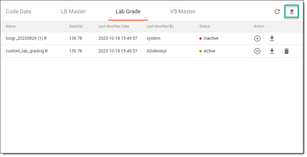Selecting option to upload custom lab grading script