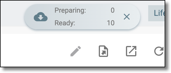 Downloads widget showing activities being exported