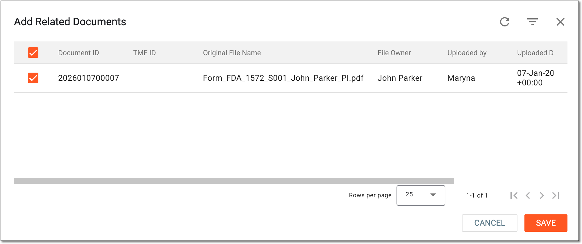 Selecting document to associate