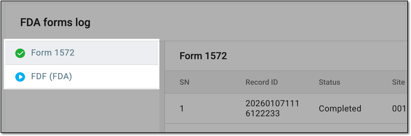 Selecting form to access entry list