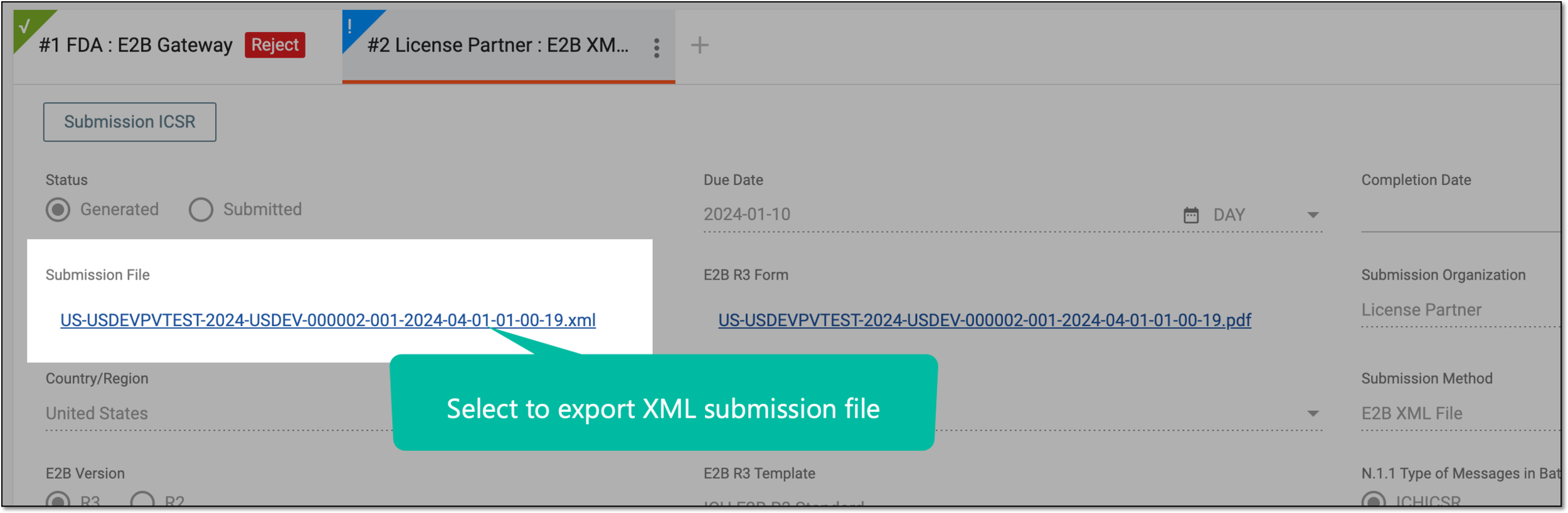 Exporting XML submission file