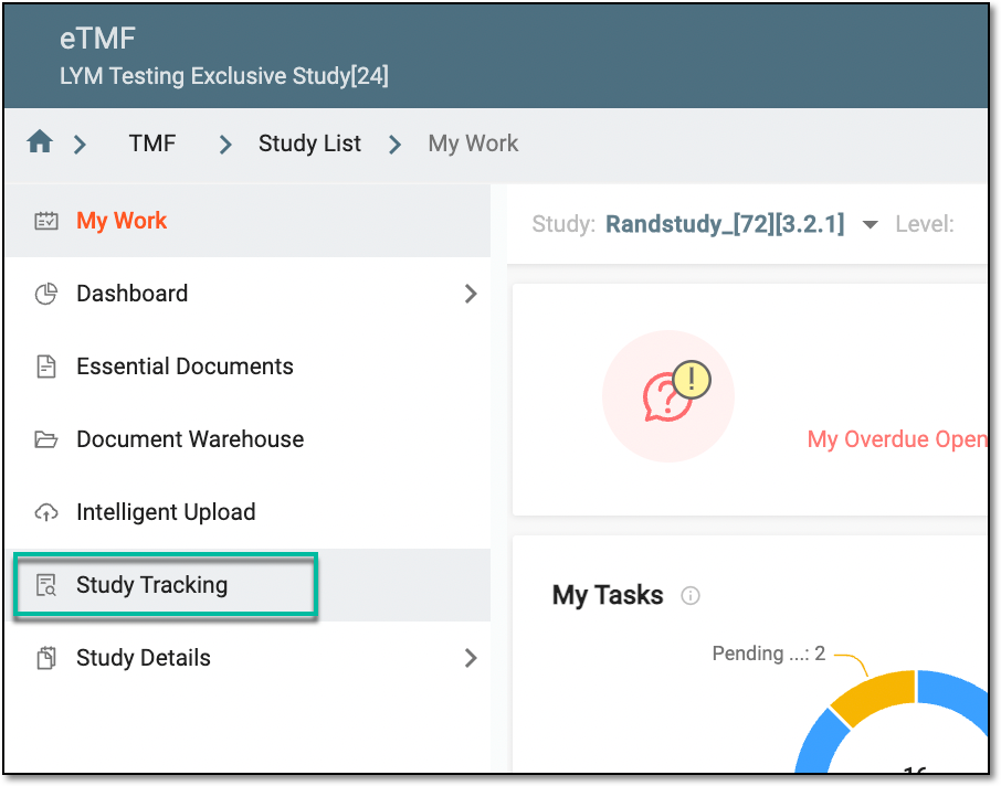 Accessing study tracking page