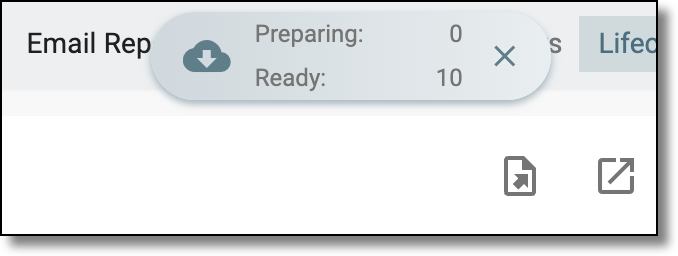 Downloads widget showing letters being exported