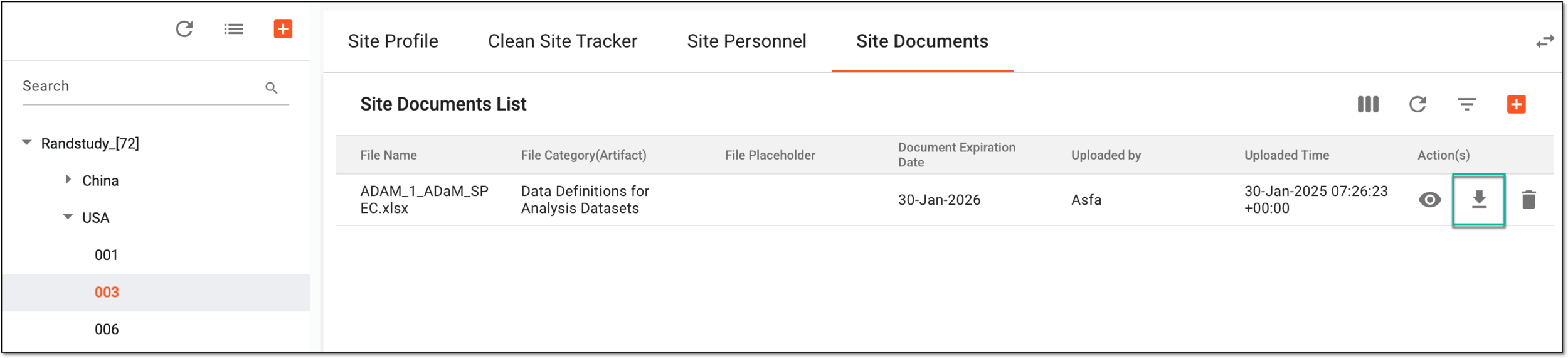 Accessing option to download document