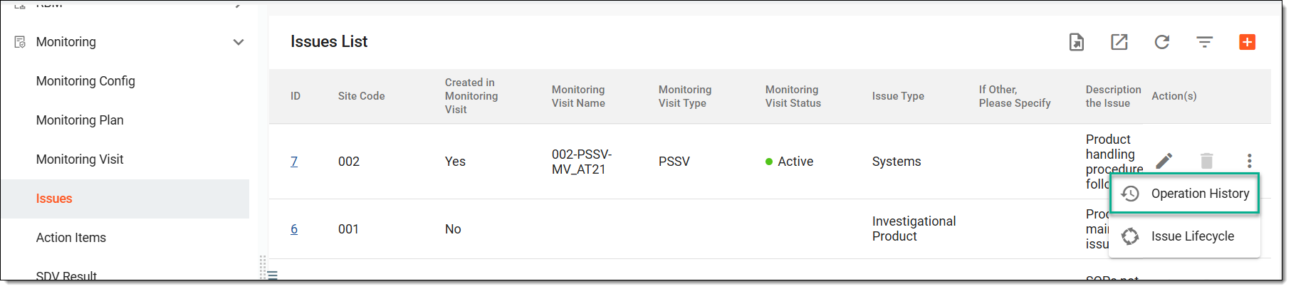 Accessing operation history of issue