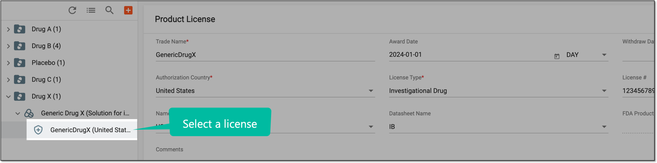 Selecting license
