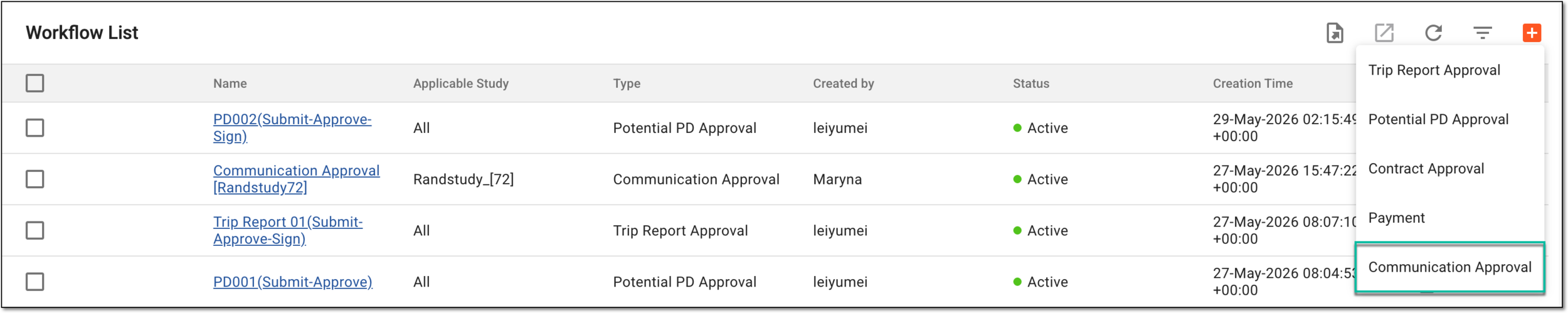 Selecting communication approval workflow type