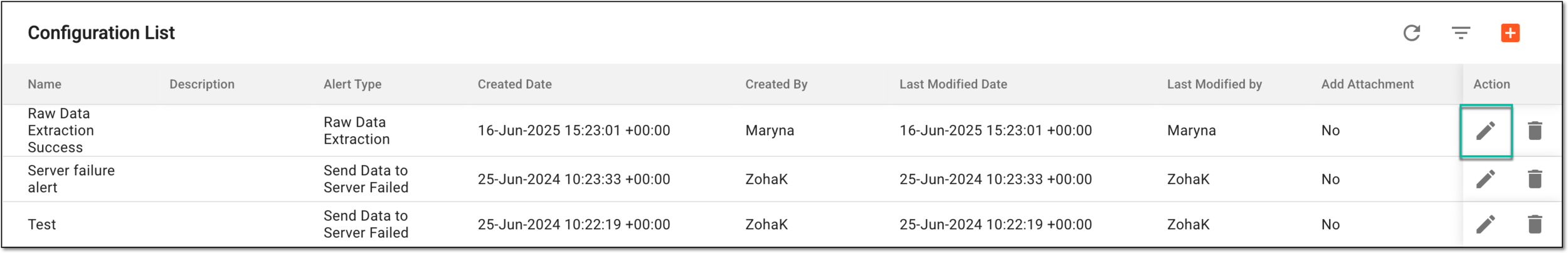 Selecting option to edit alert configuration