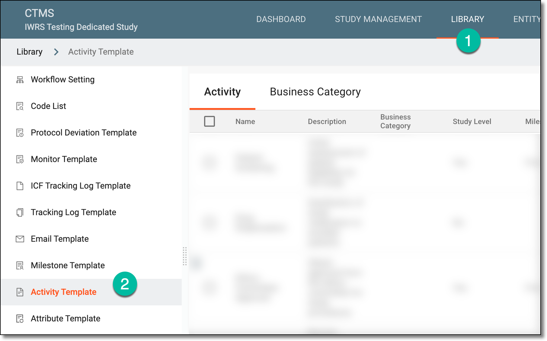 Accessing activity template subtab