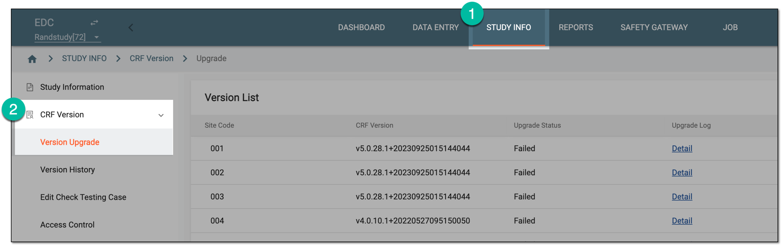 Accessing CRF version upgrade