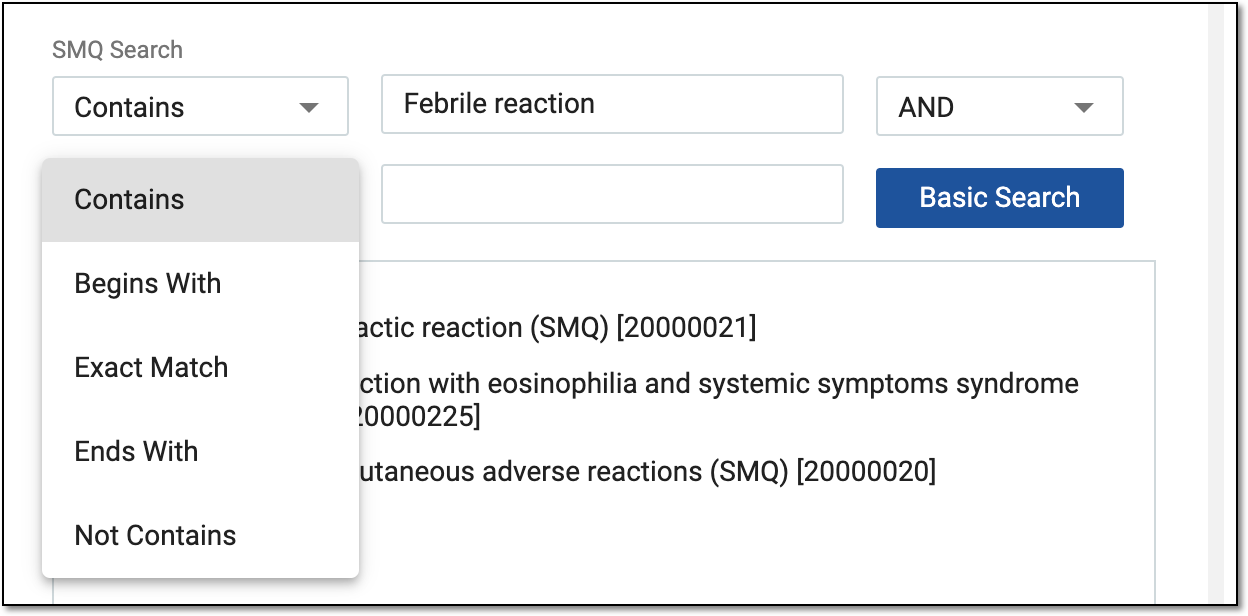 Advanced search example for SMQ
