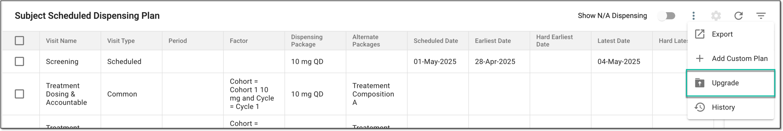 Accessing version upgrade for subject dispensing plan