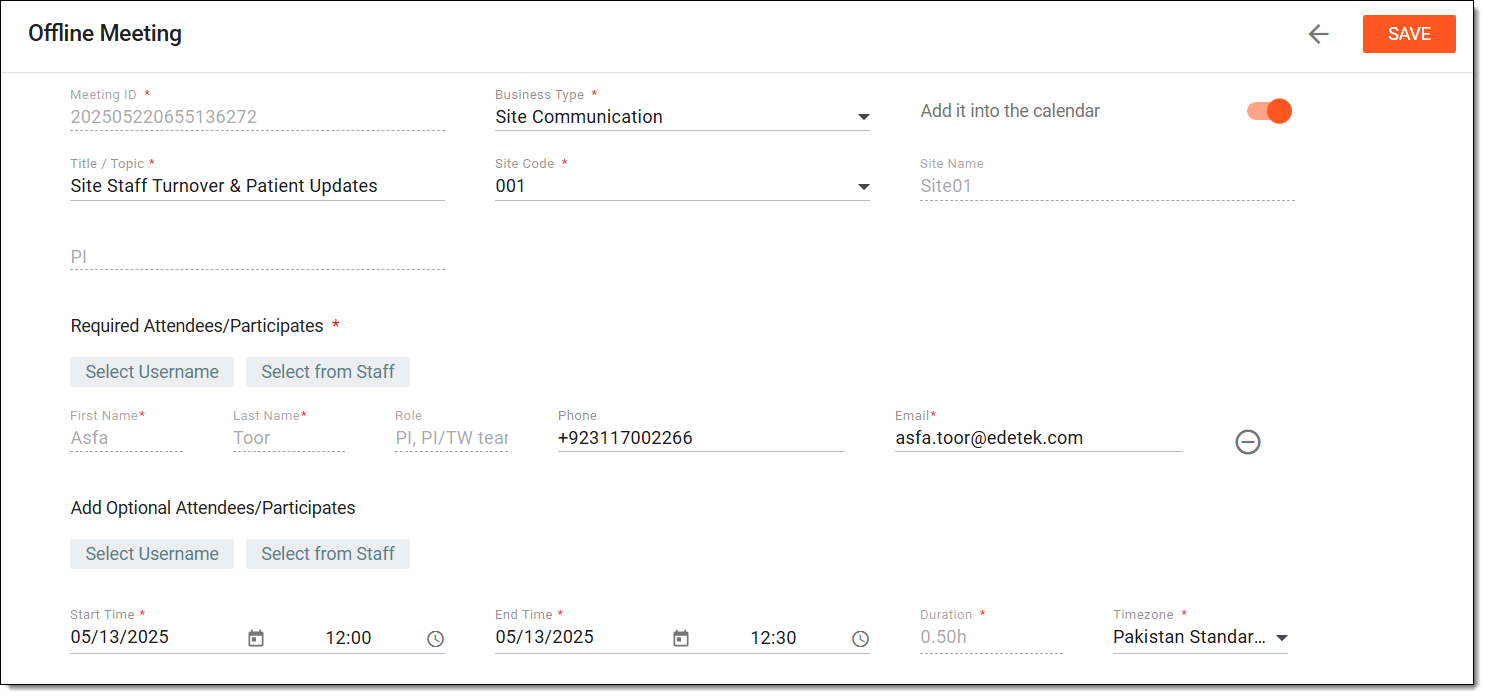 Updating scheduled meeting