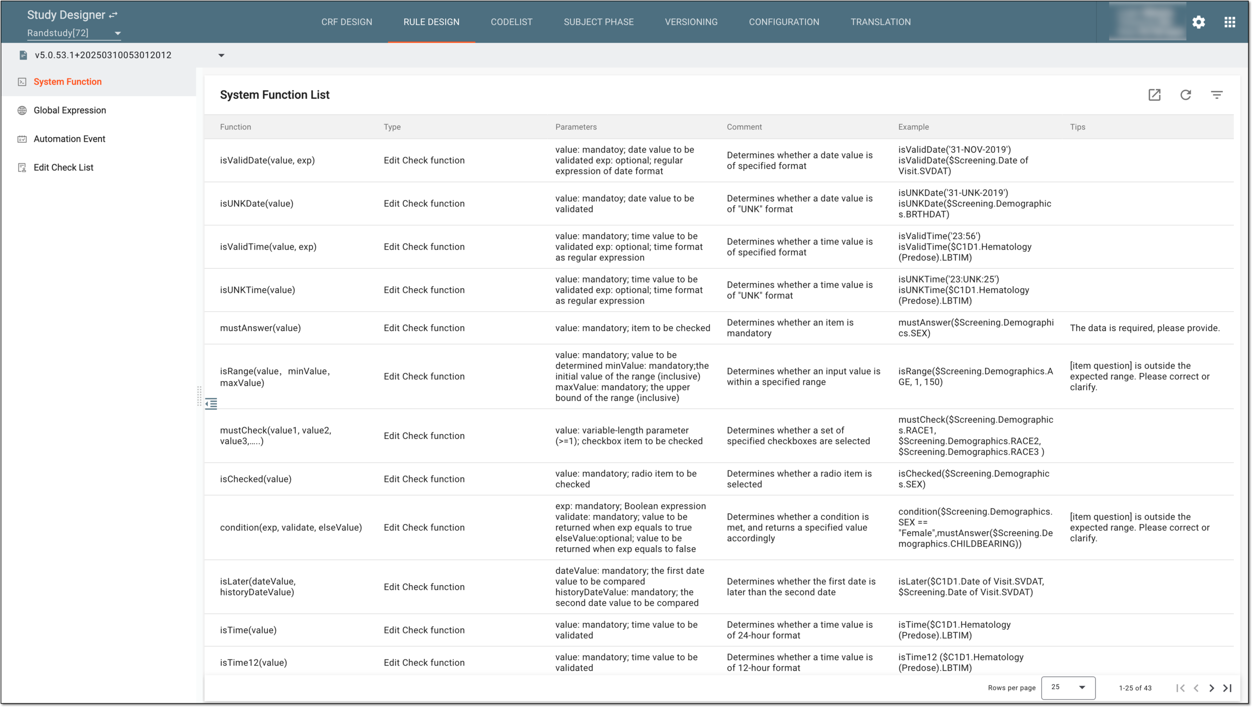 Rule design functionality