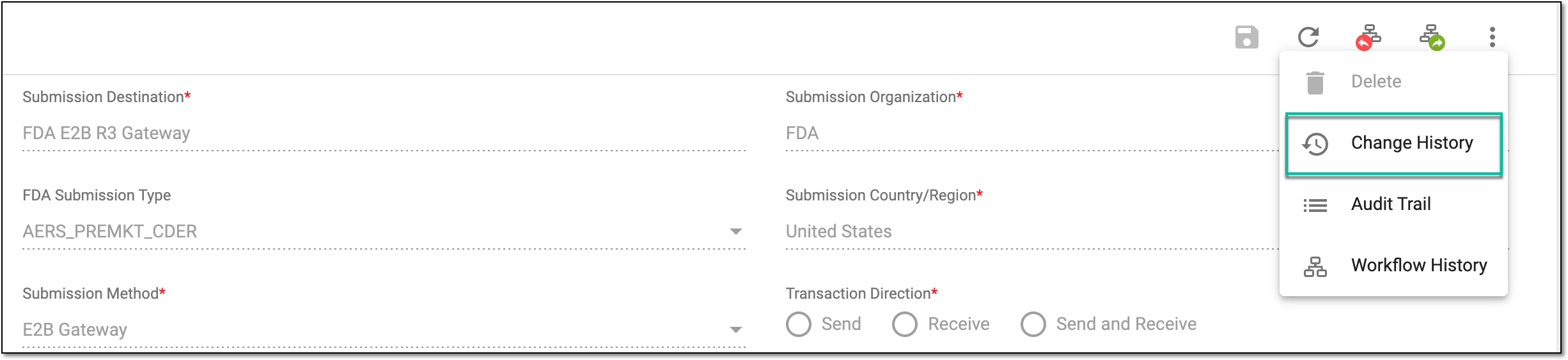 Accessing submission setting change history