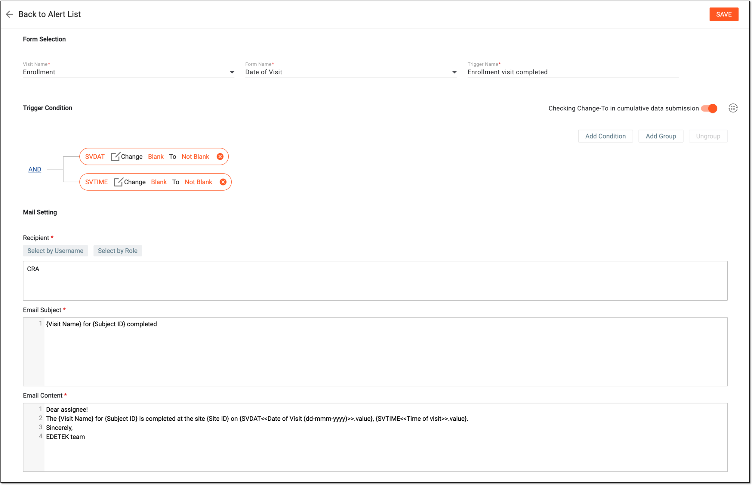 Configuring CRF-derived alert