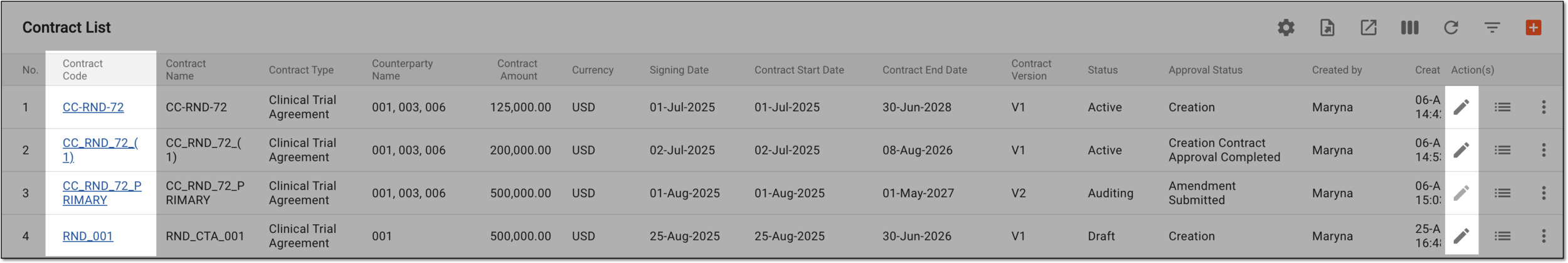 Accessing contract details