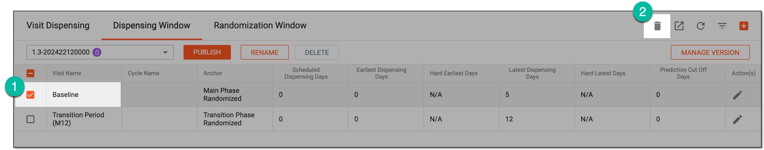Deleting dispensing windows