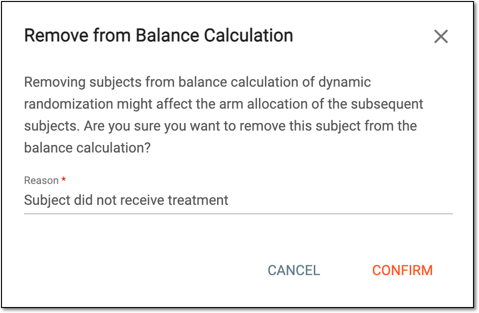 Confirming subject removal from balance calculation