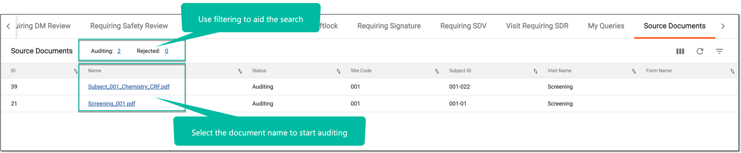 Selecting source document to audit