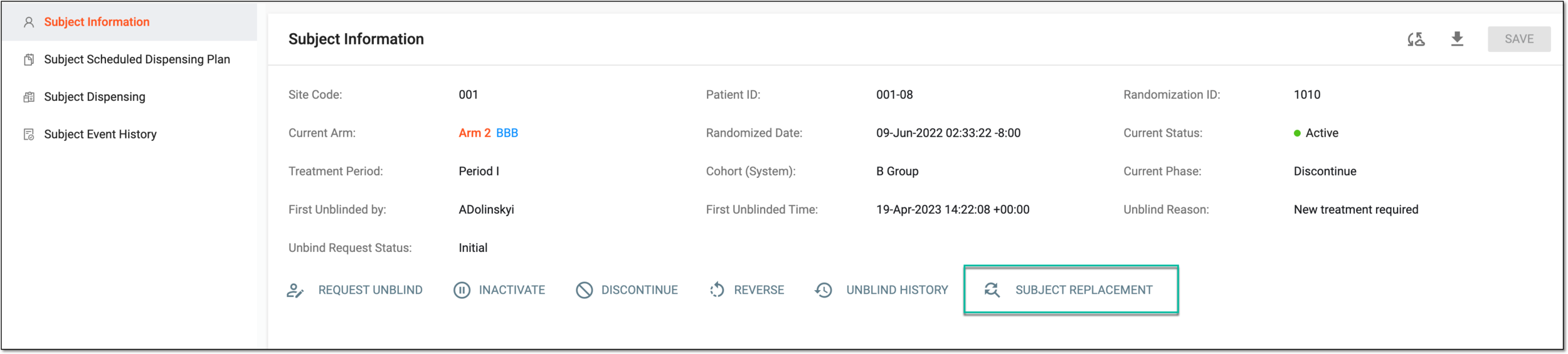 Accessing subject replacement request