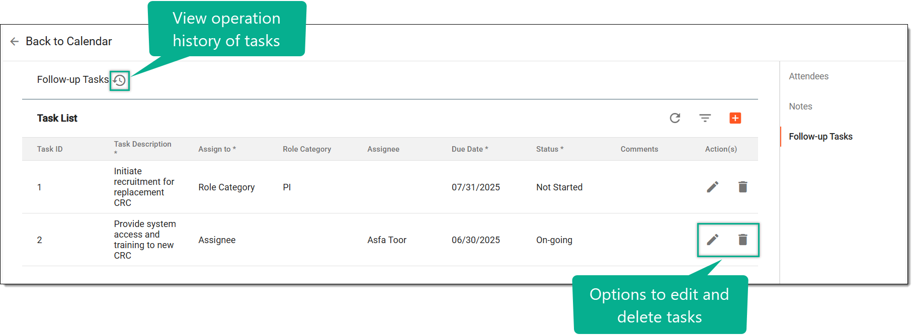 Managing follow-up tasks
