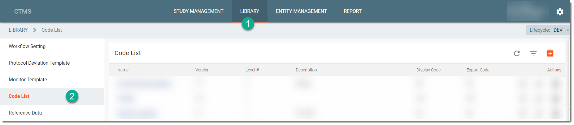 Selecting Code List subtab