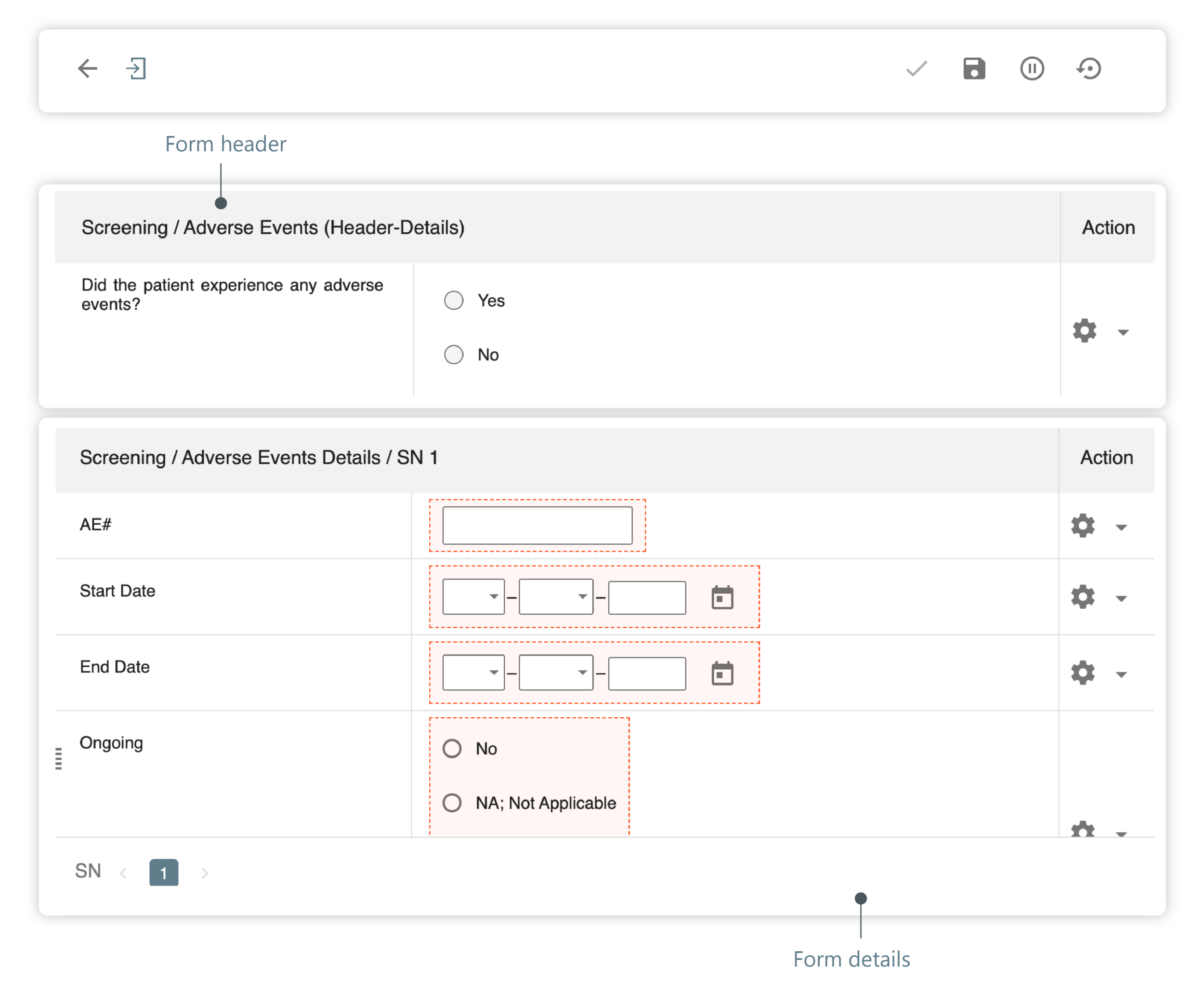 Header detail form example