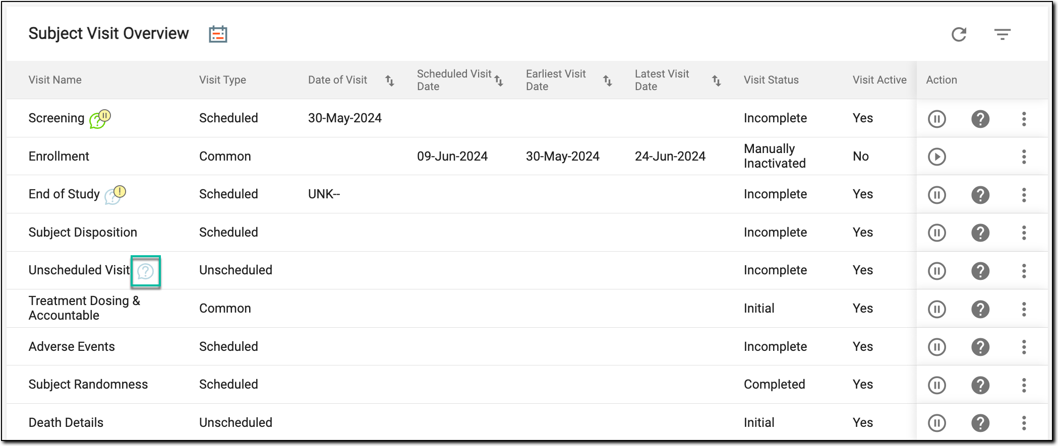 Accessing manual query for visit