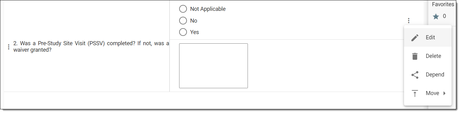Selecting option to edit question item