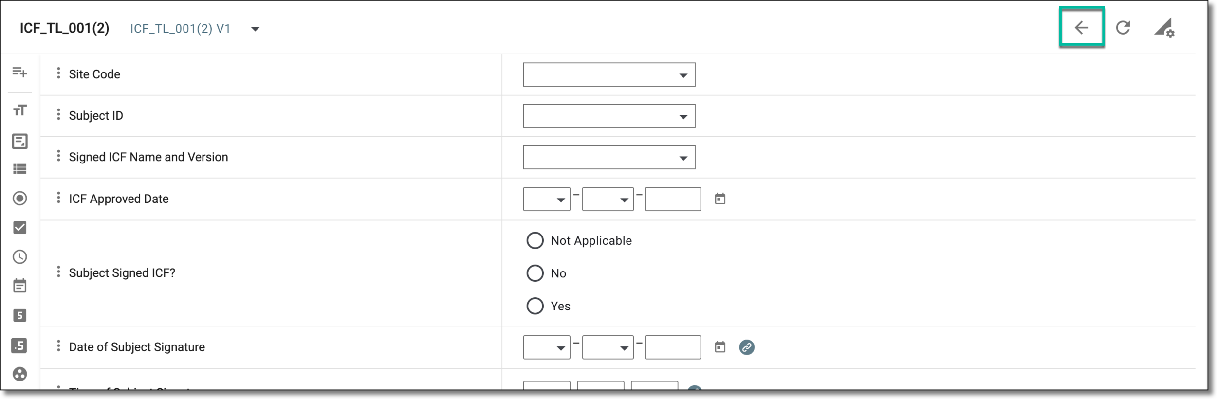 Selecting to return to ICF templates
